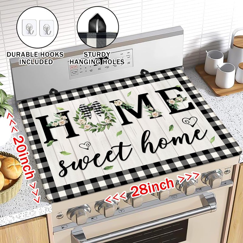 Seimip Sweet Home Stove Top Cover, Spring Stove Covers for Electric Stove, 20''X28'' White Heat Resist Kitchen Glass Stove Mat Farmhouse Decor Gas Stove Pad Valentines Day Cooktop Ceramic Mat - Image 2